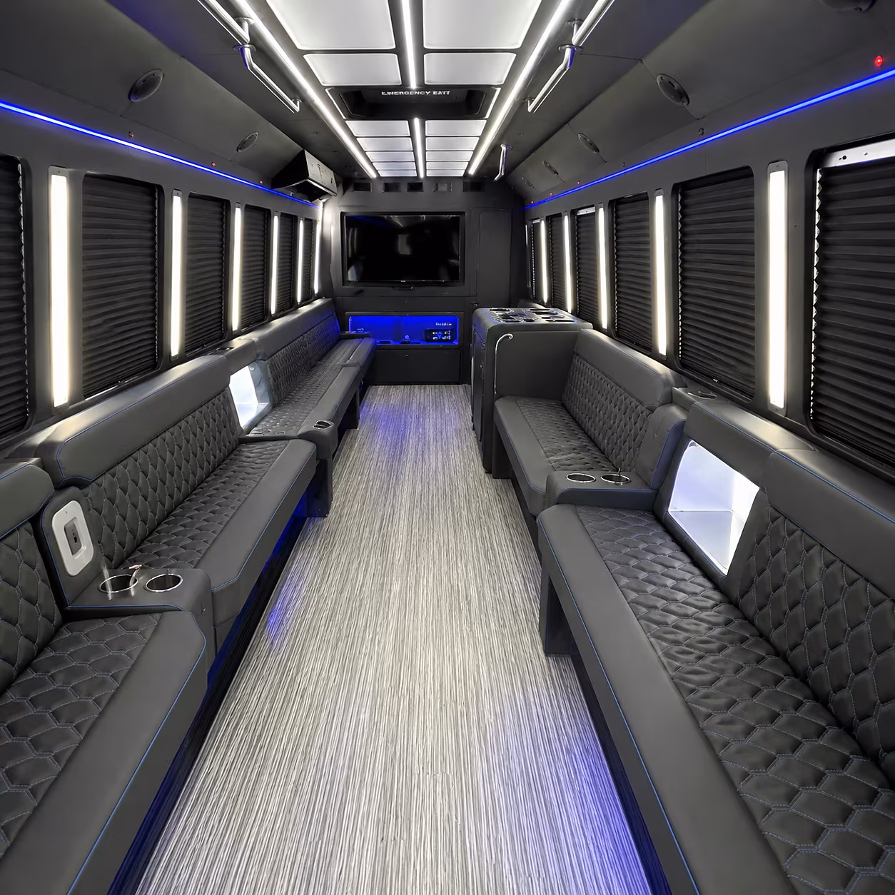 troy party bus rental interior